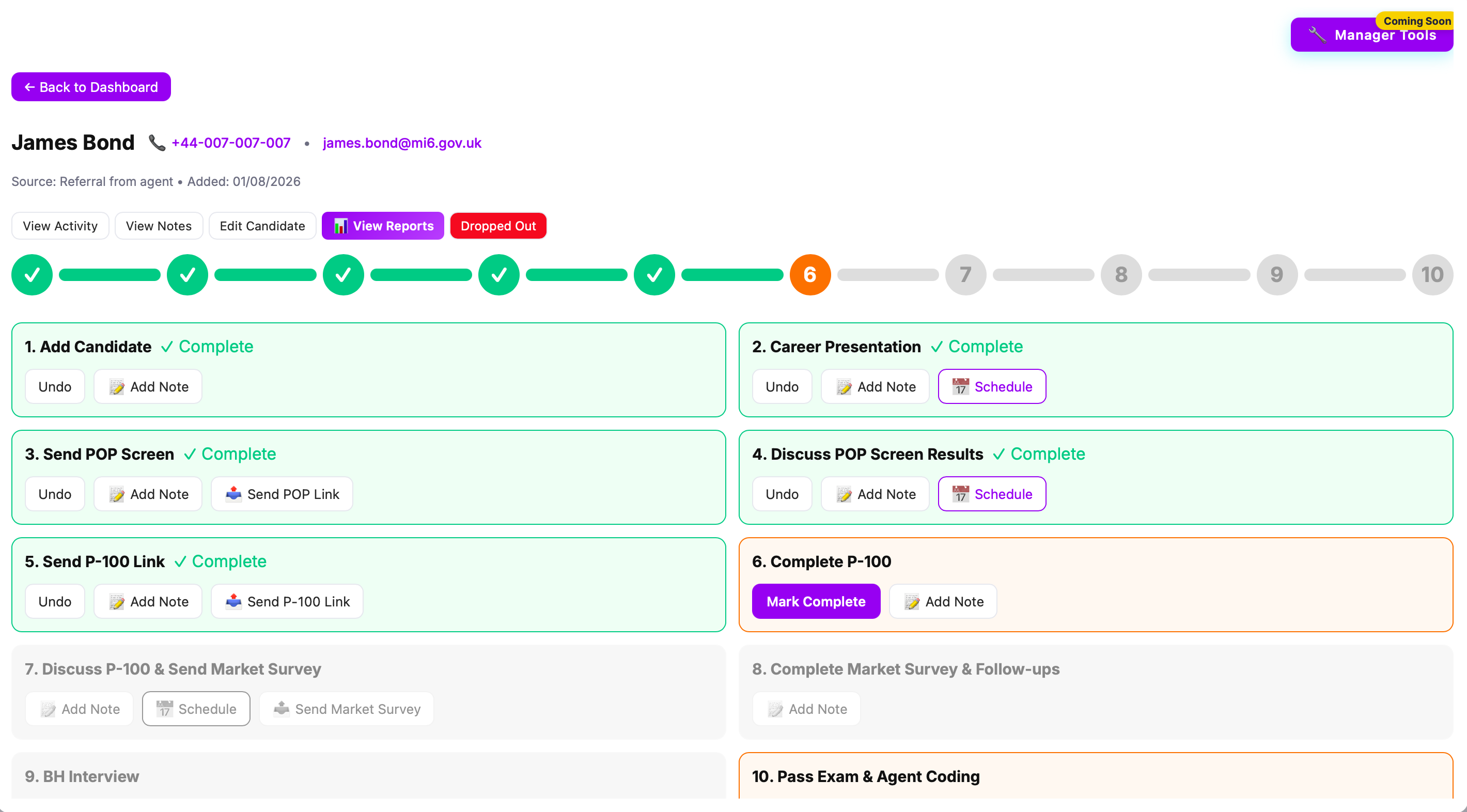 Sales & Recruitment Pipeline — Full visibility into field recruitment — for the first time — view 3